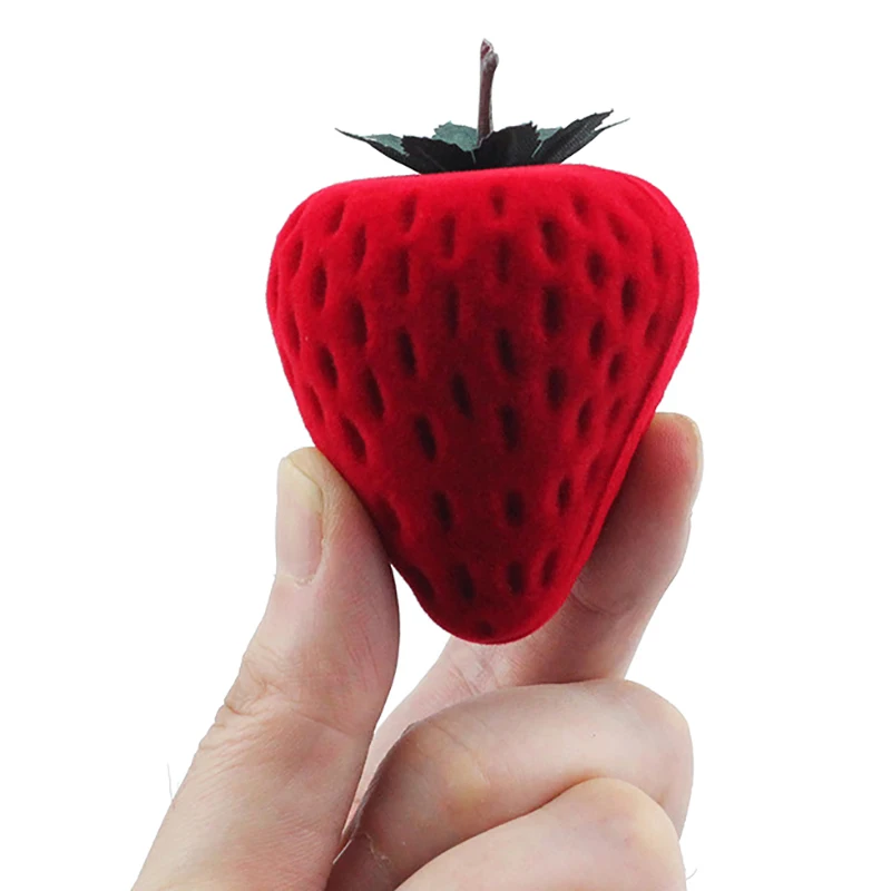 صندوق خاتم فراولة أحمر مخملي ، صندوق عرض مجوهرات يتدفقون ، هدية عيد الحب ، وردة شخصية ، صندوق تخزين خواتم على شكل قلب