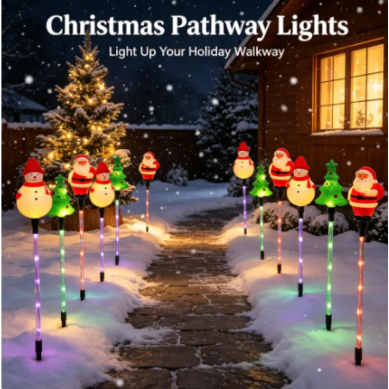 Christmas Ground Stake Lights Decorative Lamp 6 Pack Snowman Santa Reindeer LED Waterproof Outdoor for Yard Garden Holiday Decor