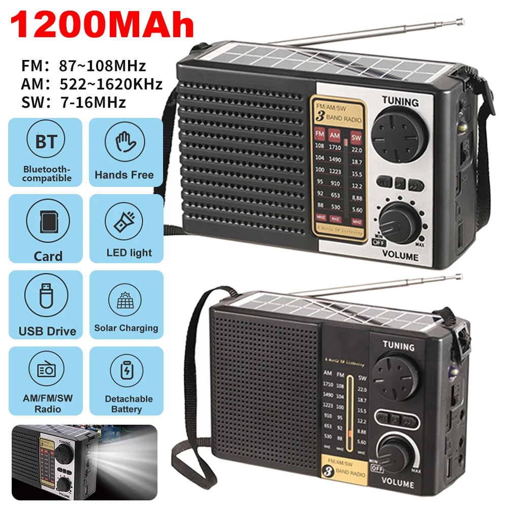 AM FM SW Emergency Radio With Speaker Bluetooth-compatible 5.0 Portable Radio LED Flashlight Multi Band Radio With Speaker Radio