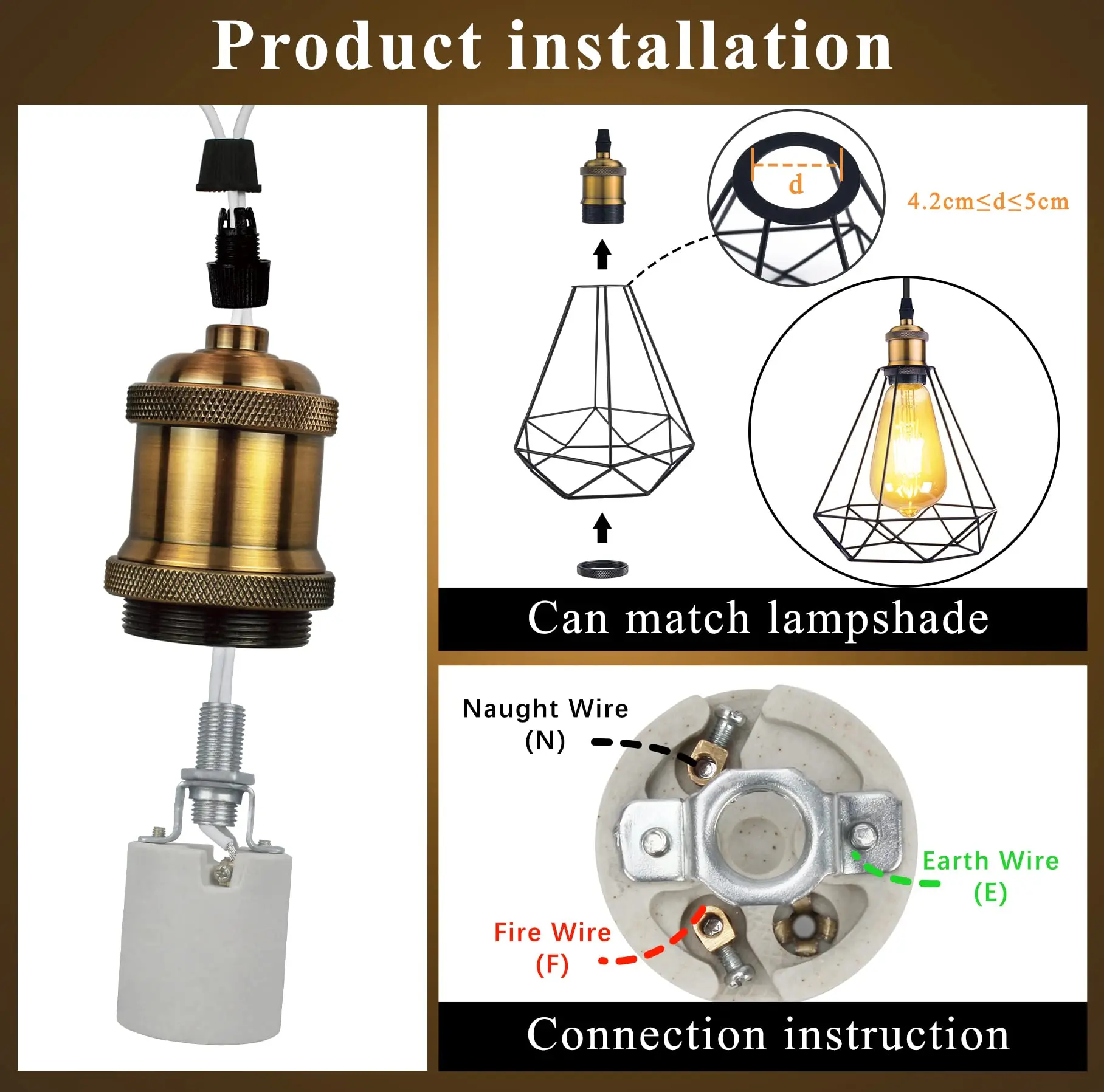 Vintage Edison Lamp Base E27 Screw Ceiling Rose Light Pendant Light Holder E27 Screw Socket Base for Retro Incandescent Filament