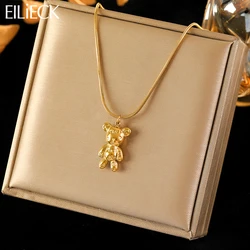 EILIECK 316L Stainless Steel Cute Letter Bear Pendant Necklace For Women Fashion 18K Gold Plated Neck Chain Waterproof Jewelry