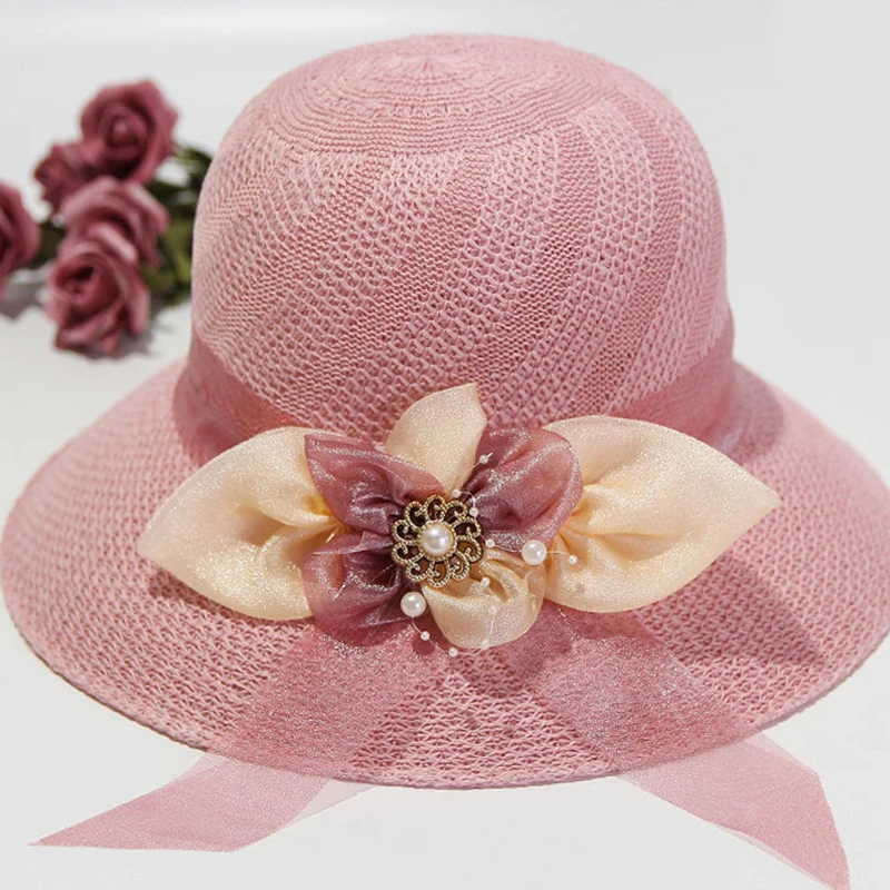 2024 Summer Sun Protection Hat Ladies Panama Caps Women Straw Hat Sun Hats Wide Brim Beach Cap Girls Bowknot Ribbon Outdoor