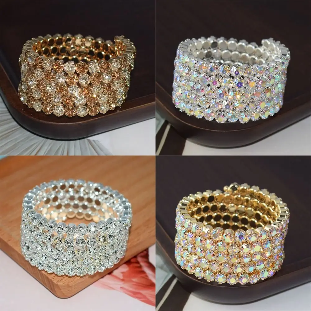 Fashion Bridal Jewelry Three & Five Rows Crystal Rhinestones Color Bracelets for Women Wedding Full Rhinestone Hand Wrist Bracel