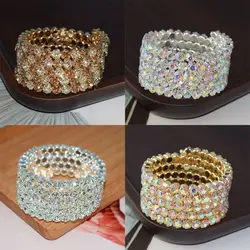 Fashion Bridal Jewelry Three & Five Rows Crystal Rhinestones Color Bracelets for Women Wedding Full Rhinestone Hand Wrist Bracel