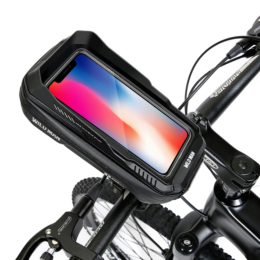 

WILD MAN Hard Shell Handlebar Bag 0.6L Mountain Bike Phone Holder Waterproof Quick Release for MTB Bike Motorcycle Cycling Bag