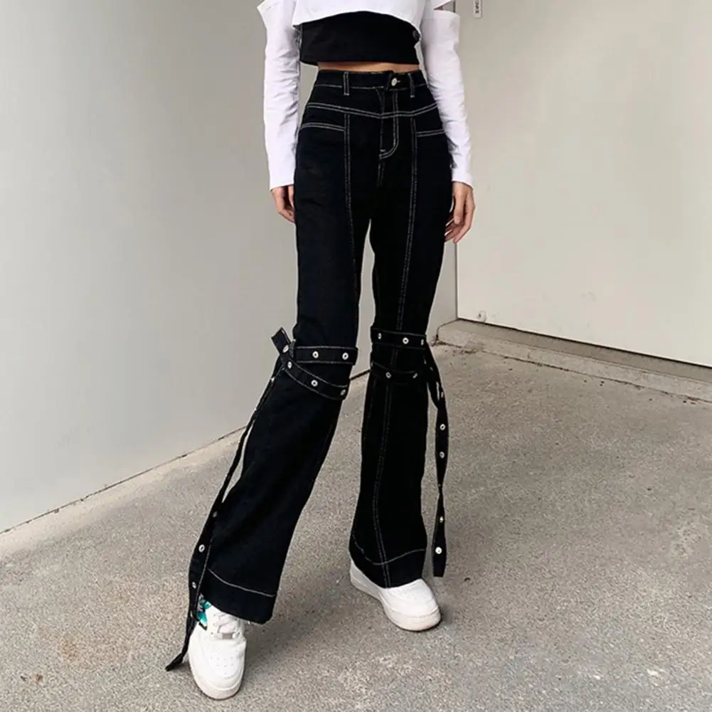 

Jeans Denim Cloth Denim Pants Wear Resistant Skin-friendly Stylish High Waist Bandage Flared Denim Pants Jeans