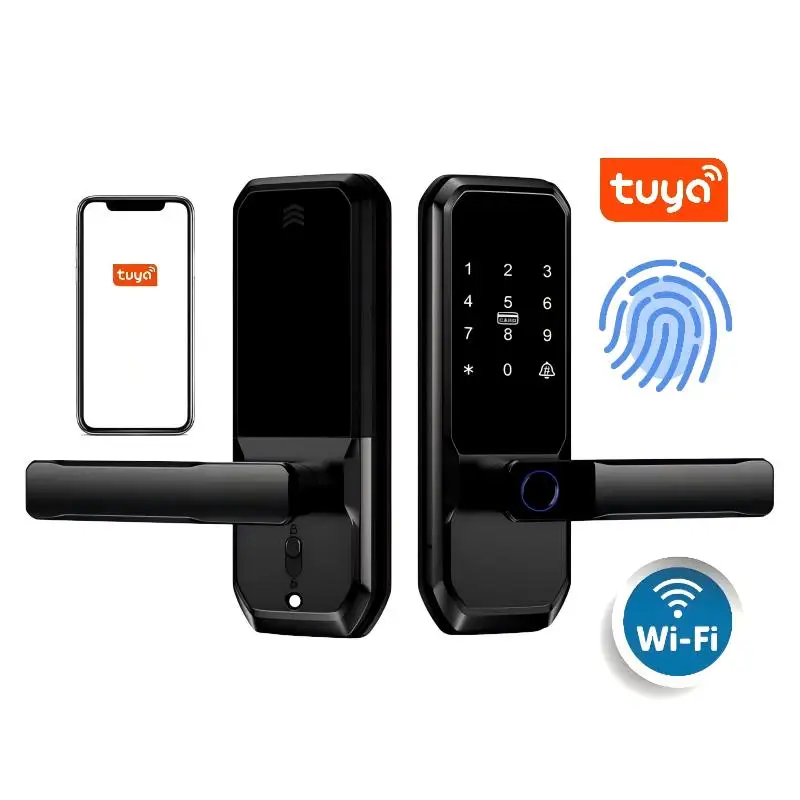 

Tuya Security Smart Lock for Hotel Aluminum Steel Doors App Unlock with Fingerprint Wifi Network Compatible Deadbolt