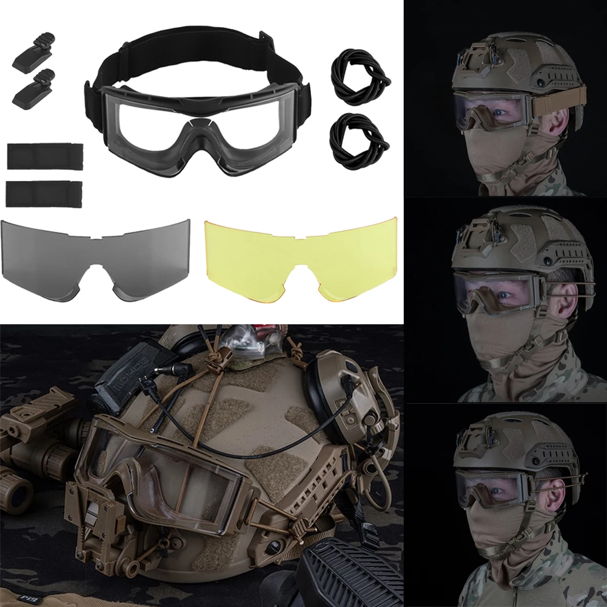 

Airsoft Tactical Goggles Set UV Protection Filter Tricolor Lens Multi-Function Hunting Accessory Suitable for Paintball Shooting