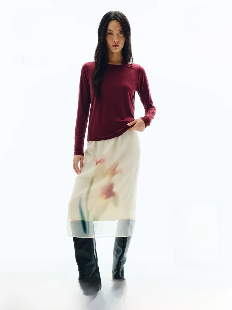 

Red Long Sve T-irt Women's Faion Layered Sle Chinese Zodiac Year Celebration New Year Series H&M 322620