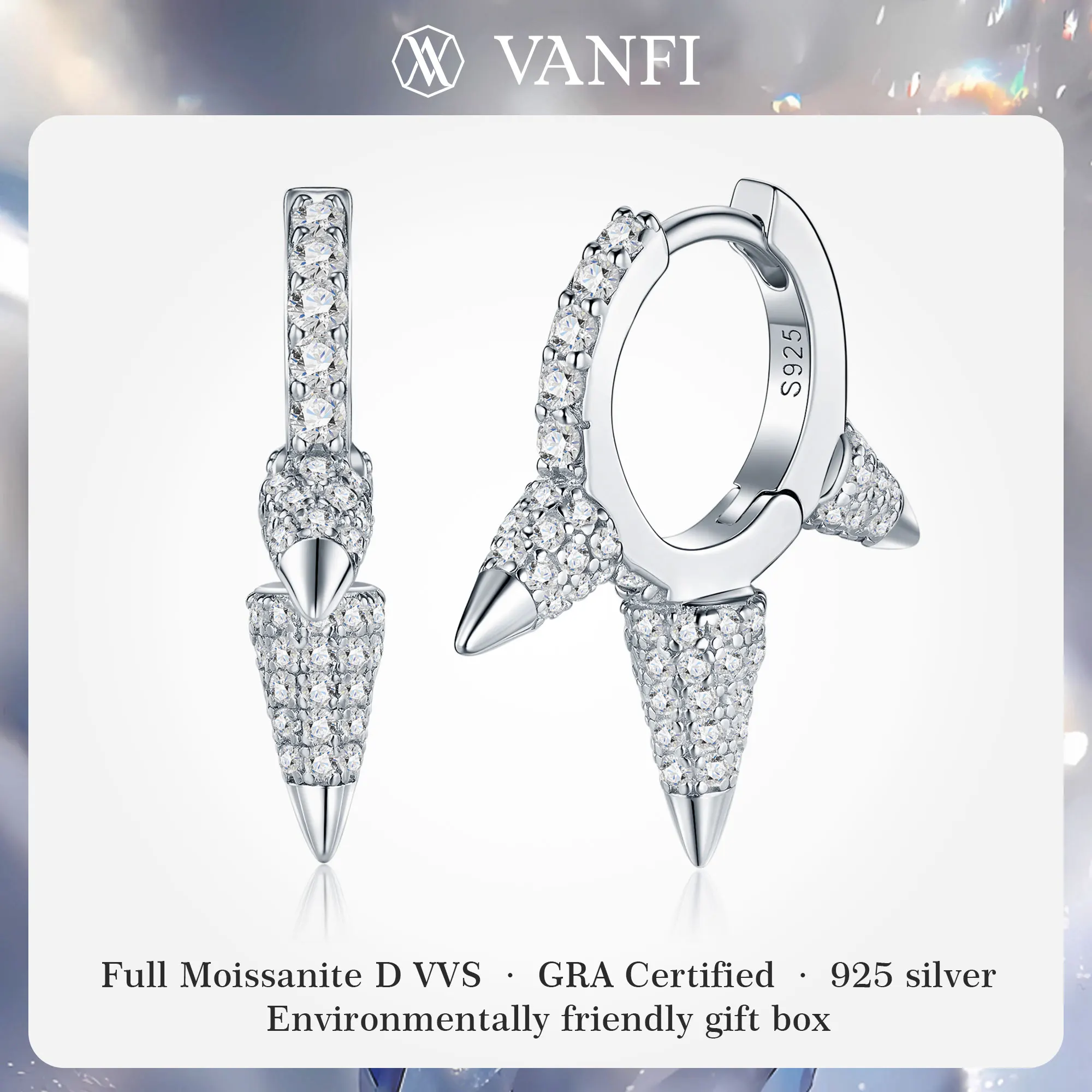 

Серьги-кольца KVFANFI с муассанитом, серебро 925 пробы, дизайн с шипами, цвет D, VVS1, сертифицировано GRA, для женщин, роскошные ювелирные изделия, подарок