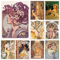 Alphonse Mucha 5D obraz diamentowy DIY haft Vintage piękno Nouveau kobieta ścieg krzyżykowy obraz mozaikowy rękodzieło Home Decor