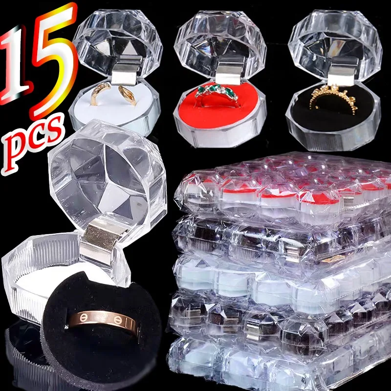 Crystal Acrylic Ring Box Mini Transparent Earrings Display Case Portable Padded Casket Packaging Jewelry Organizer Gift Boxes