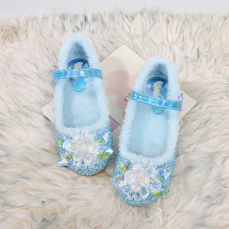 Disney Girls\' Plush Slippers Frozen Cute Children\'s Princess Elsa Winter Cotton Slippers Baby Snow Home Pink Blue Shoes Size