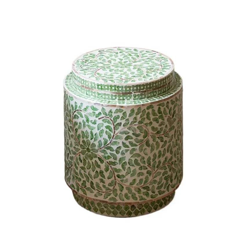 Drum stool Nanyang wind spring green indigo blue and white multi-purpose shoe changing stool
