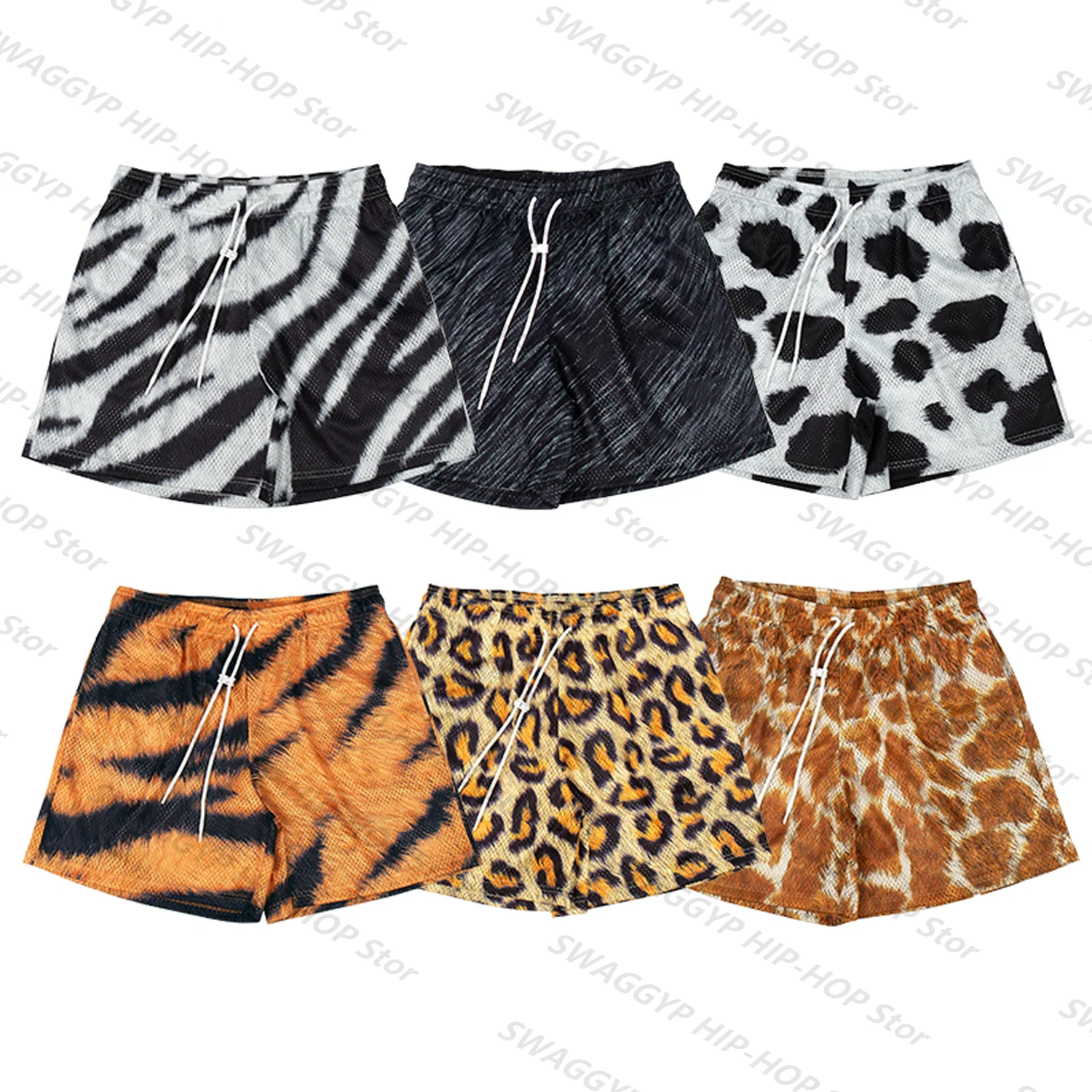 New Leopard Print Summer Sport Sweatpants Classic Vintage Basketball American Mesh Quarter Pants Loose Trend Unisex Shorts