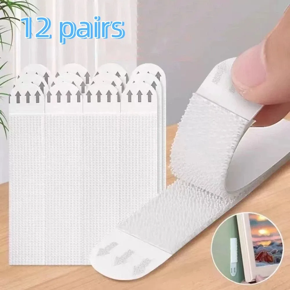 12 Pairs Heavy Duty Picture Hanging Strips Trace-less Easy to Pull Frame Tape Strip Removable Undamaged White Adhesive Strips
