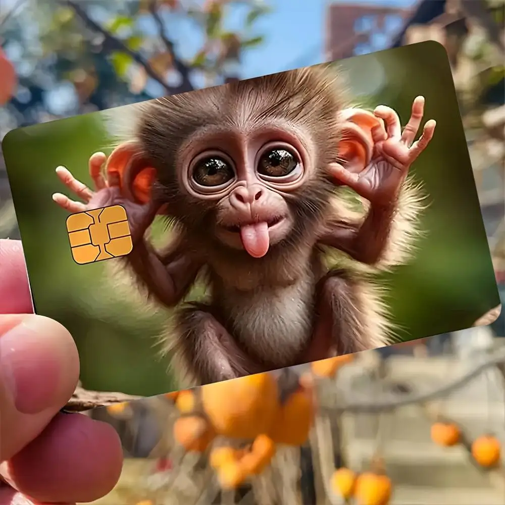 Aesthetic Monkey Themed Credit Card Sticker Bubble Free PVC Chip Compatible Decal For EBT Transport Key Debit ATM Cards
