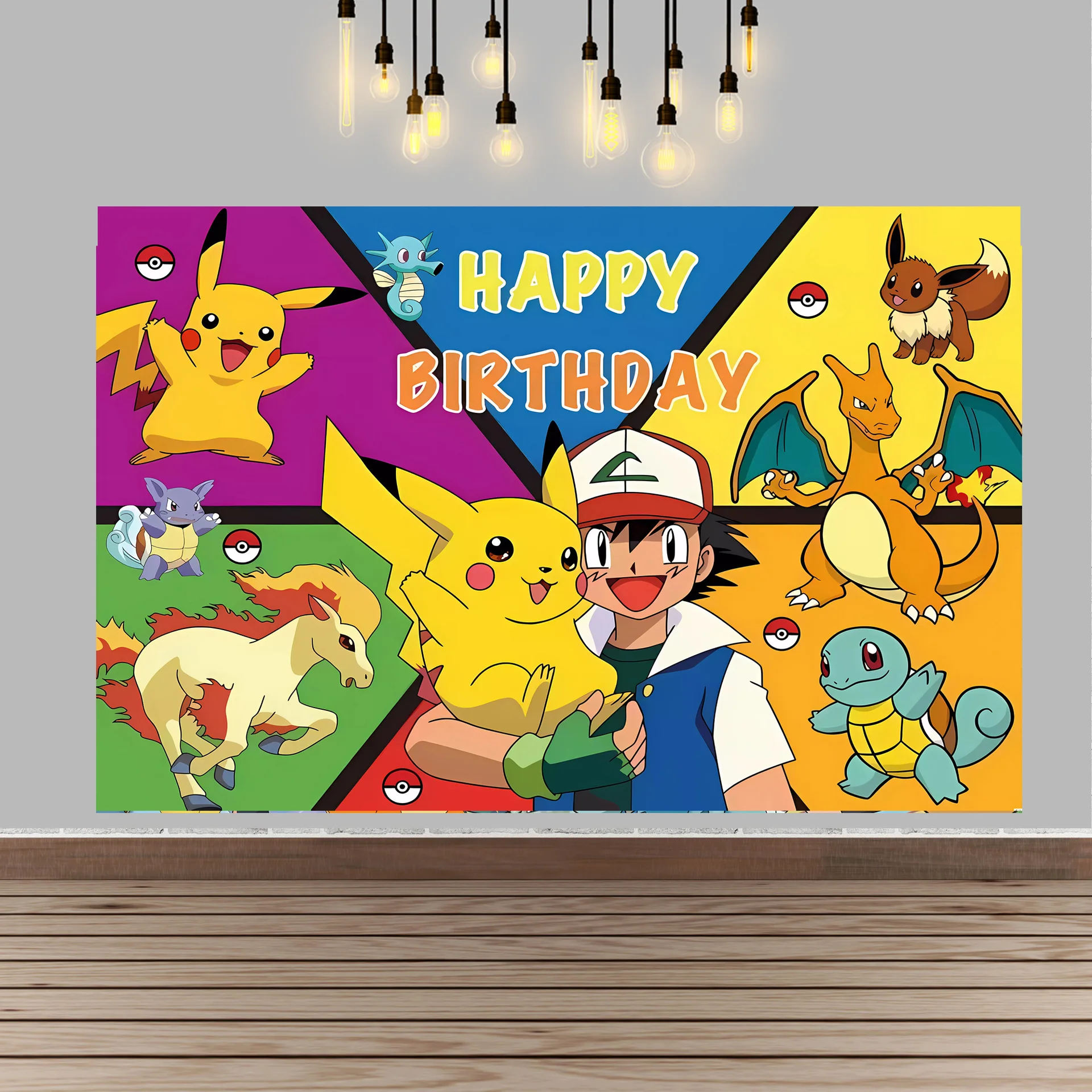 Cartoon Pikachu Photo Background Banner for Children's Birthday Party, Scene Layout, Decorative Background Cloth