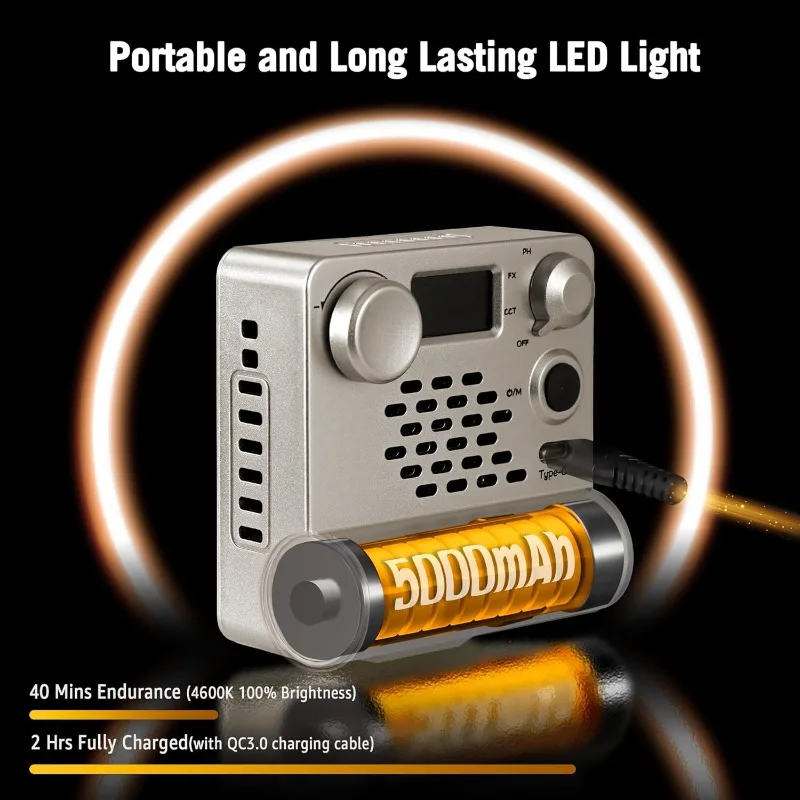 NiceVeedi Pocket RGB Vlogging Light, Portable Bi-Color Handheld Light, 2700K-6500K, CRI 95+, 12 Effects, 5000mAh Battery