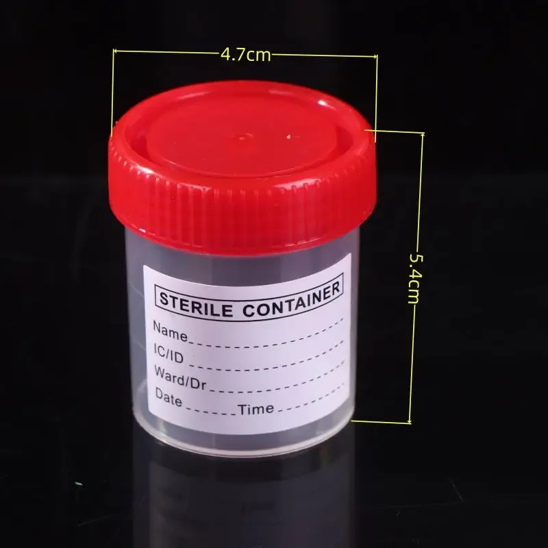 10 Uds. Contenedor de vaso de plástico de 60ML, recipiente desechable para colección de orina, recipiente para botella de muestra con etiquetas