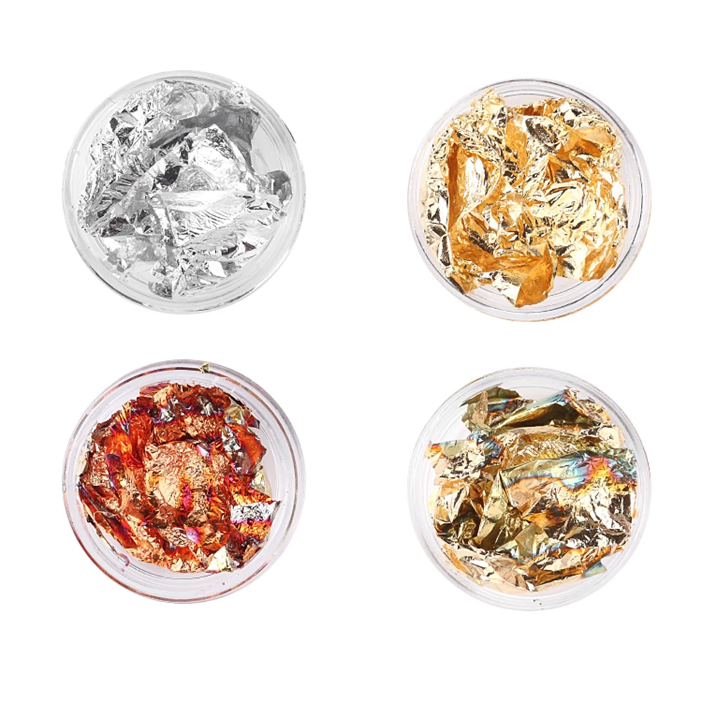 

12pcs Glitter Foil Nail Art Stickers Golden Silver Decals Nail Tips Sticker Decorations Elegant Manicure Nail Accessories Flakes