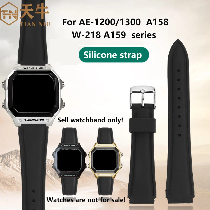 Black silicone strap for Casiok watch AE1200/1300 A159 A158 W-218 SGW-300H LA-680 series soft silicone watchband bracelet 18mm