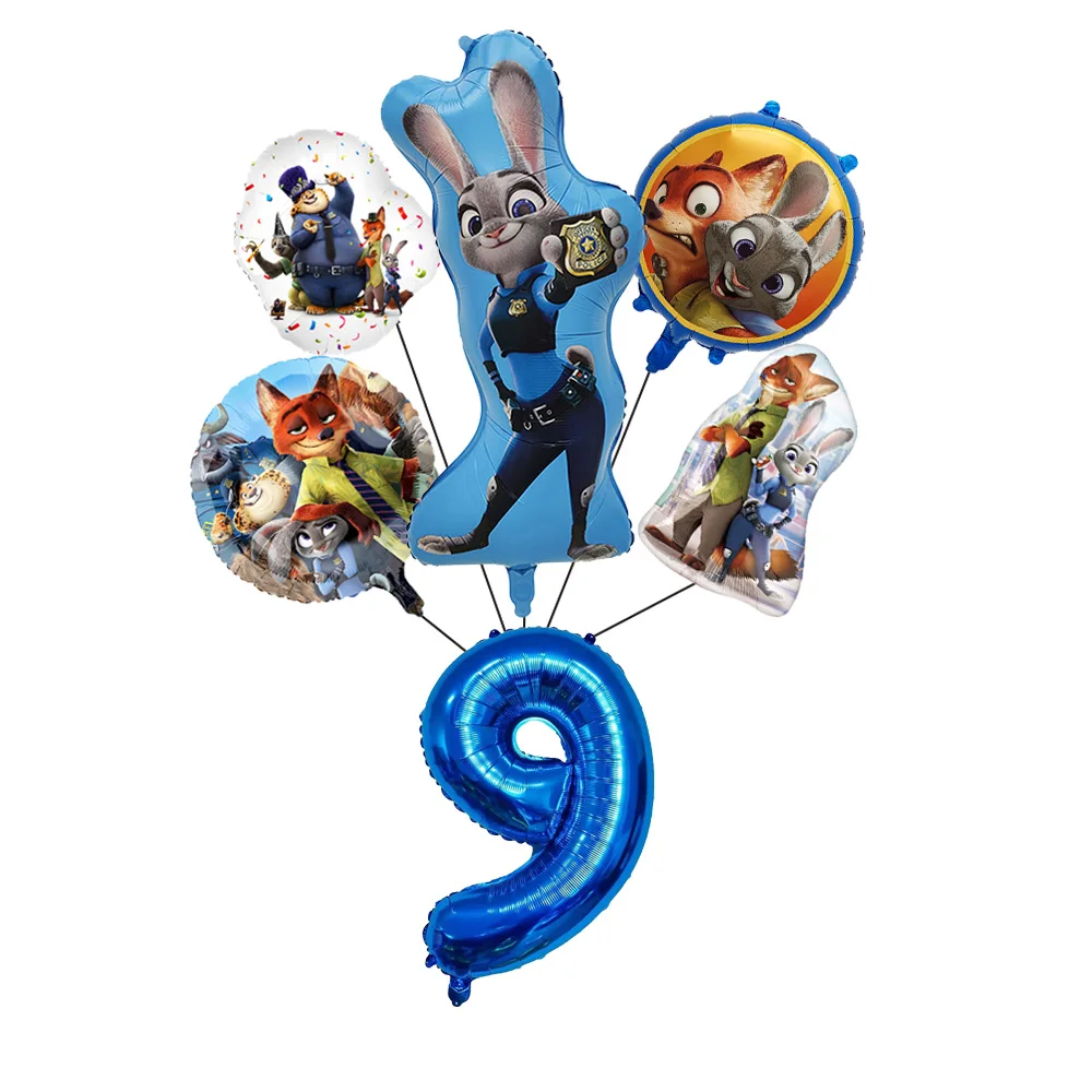 6개입 주토피아 호일 숫자 풍선 신작 애니메이션 영화 키즈 주디 토끼 생일 파티 장식 세트 크리스마스 파티 용품