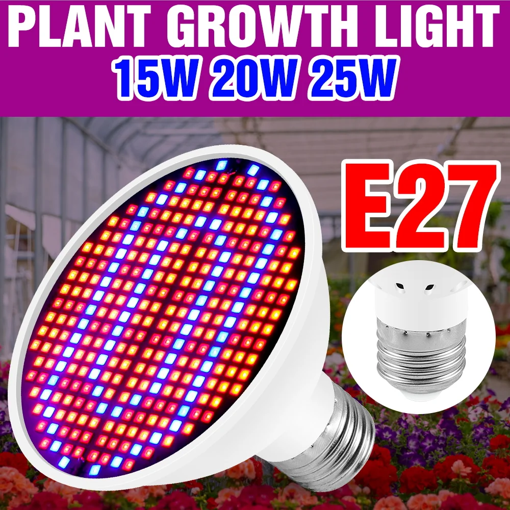 

Светодиодная лампа для растений 25 Вт E27, AC220V, полный спектр, для гидропоники, 110V, 20W, 15W, для выращивания комнатных растений, овощей, папоротников, в гроубоксе