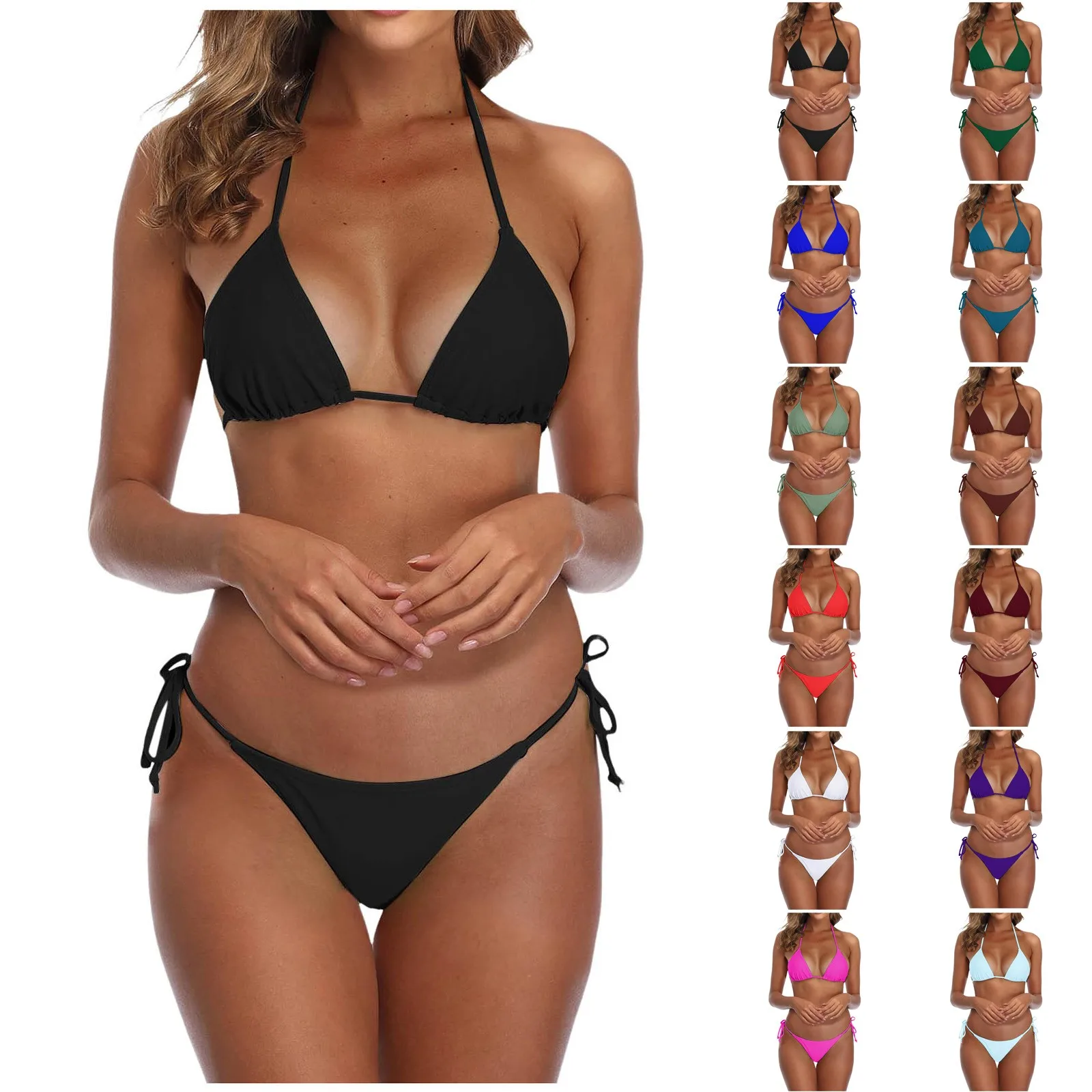 Sexy Bikini Swimsuit For Women Brazilian Pink Bikinis Set Sexy Bather Bathing Suit For Women Triangle Top Thongs Swimsuits Women