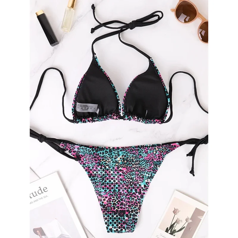 

Two-Piece Women'S Split Bikini Set Summer Strappy And Lace-Up Colorful Polka Dot Printed Lady'S Bikini Beach Vacation Swimsuit