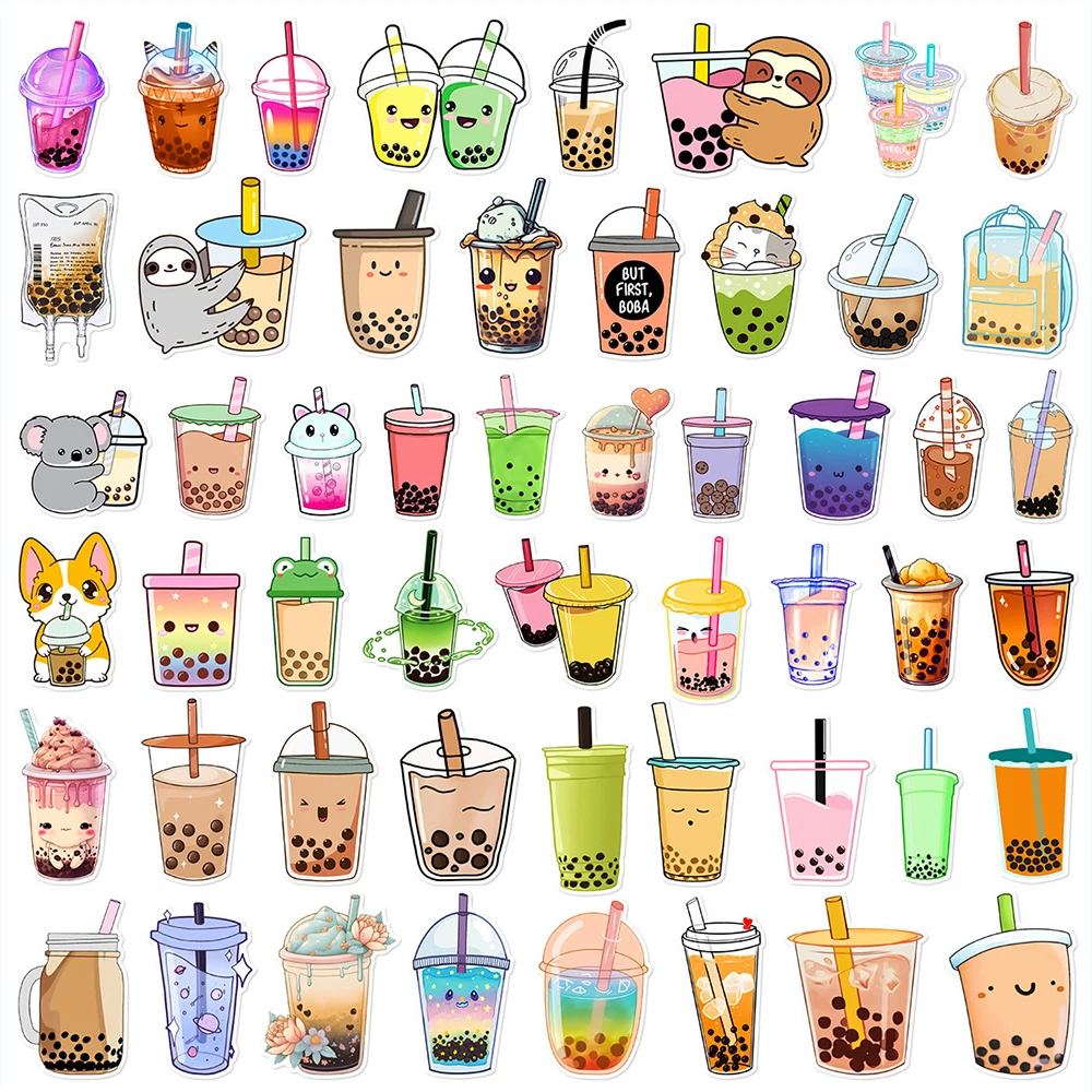 10/30/50PCS INS Style Cute Animal Bubble Tea Stickers Cartoon Drink Aesthetic Decoration Decal DIY Stationery Phone Water Bottle