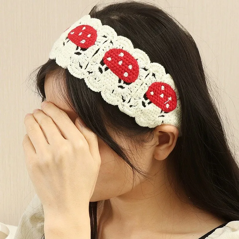 Cartoon Crochet Mushroom Hair Bands Vintage Fashion Hair Scarf For Women Men Flower Knit Couple Headband wrap Hair Accessories