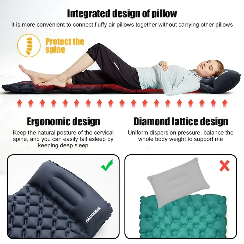 Outdoor Portable Camping Sleeping Pad Ultralight Inflatable Mattress Portable Outdoor Air Cushion Sleeping Mat for Travel Hiking