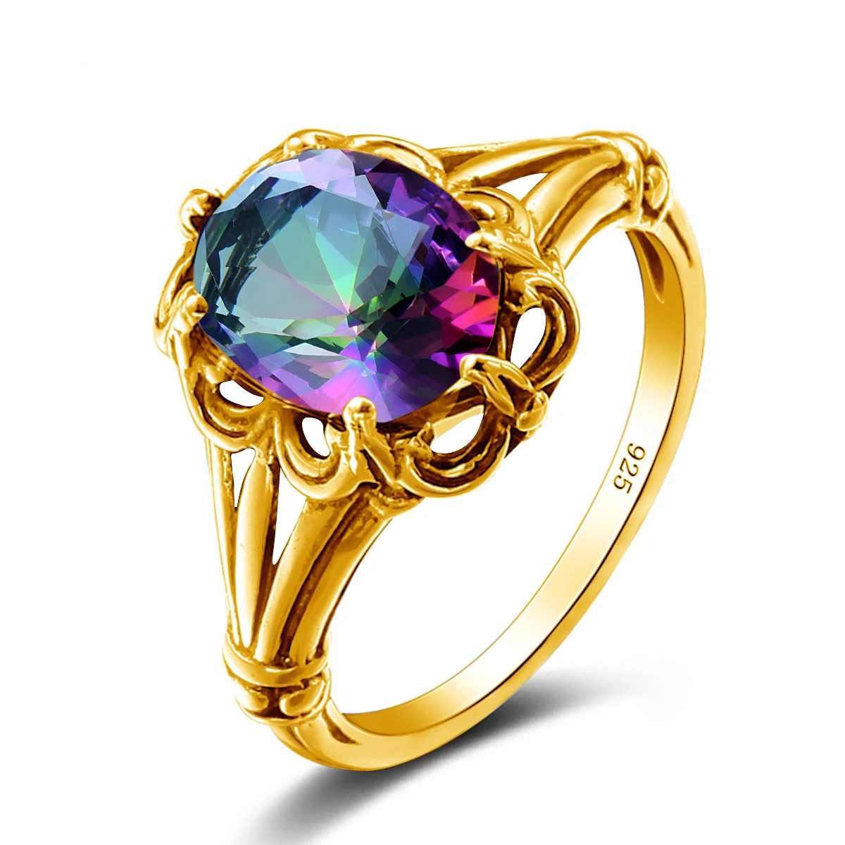 

Luxury Yellow Gold Mystic Topaz Ring With Stone Oval 8*10mm Women Jewelry Handmade High Quality Gemstones Birthday Gift Trending