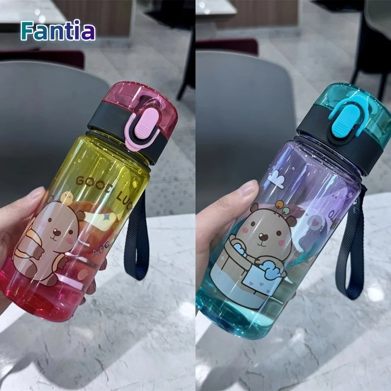 

400 мл детская бутылка для воды, милая капибара, мультяшная пластиковая чашка, соломинка и рука с большой веревкой для воды, уличная портативная бутылка
