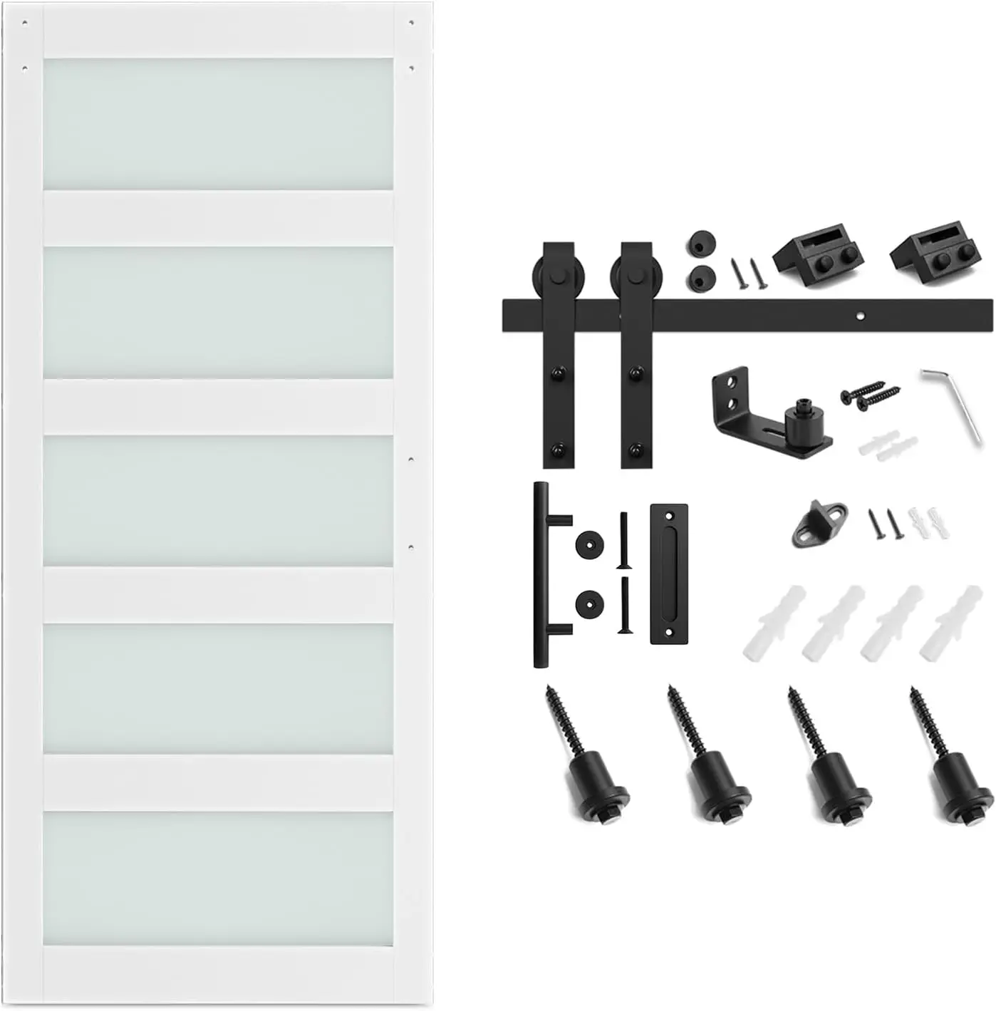 Sliding Hardware Kit & Handle, Pre-Drilled Ready to Assemble, Waterproof PVC Coating, White, 5-Panel Glass