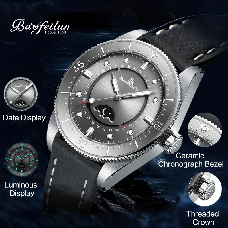 BAOFEILUN Watches For Men MIYOTA 8205 Movement Automatic Mechanical Watch BGW9 Luminous Sapphire Crystal 50M Waterproof