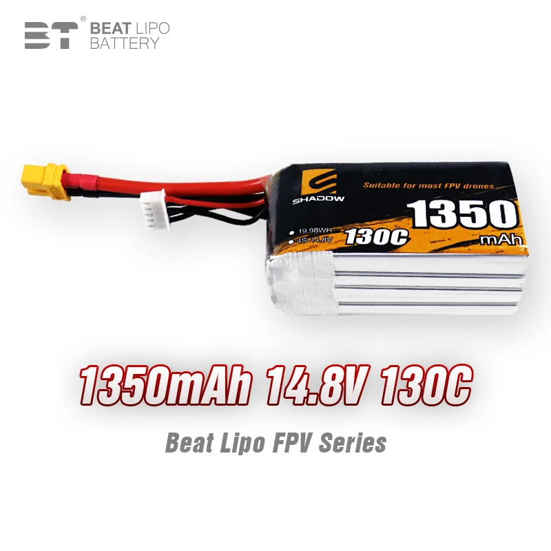 

Beatlipo 4S Lipo Battery Fpv Drone Battery 14.8V 130C 1350Mah for Rc Fpv Airplane Quadcopter Helicopter Drone
