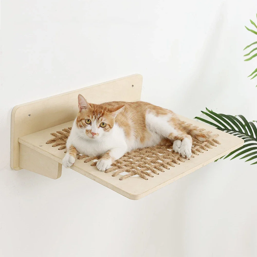 Cat Wall Mounted Furniture Floating Shelf With Cat Scratching Post Climbing Perches Hammock Wall Steps For Sleeping Playing Rest