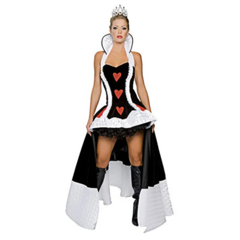 

Lady Evil Red Queen Witch Costume Top And Skirt With Apron Wonderland Outfit Cosplay Carnival Halloween Fancy Party Dress