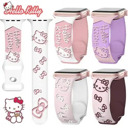 Sanrio Hello Kitty Strap for Apple Watch Band 44mm 42mm 45mm 49mm 40mm Engraved Bracelet Correa Iwatch Series 9 7 SE 6 8 Ultra 2