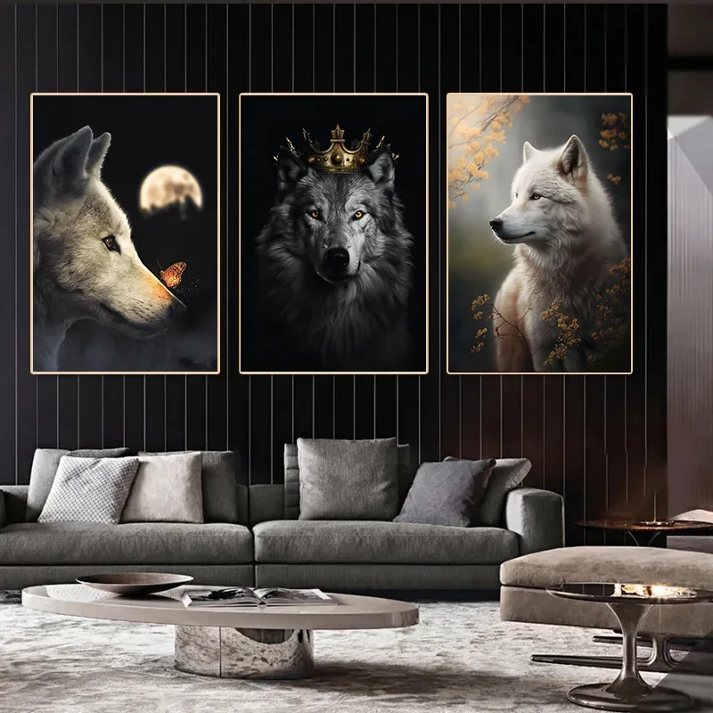 Forest Black Wolf Portrait Poster Wild Animals Canvas Painting HD Printed Wall Art Pictures Modern Living Room Home Decor