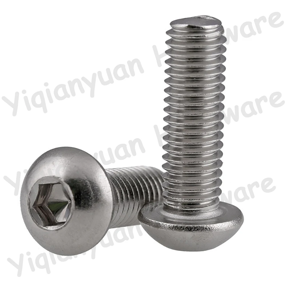 Yiqianyuan 10# 1/4'' 5/16'' 3/8'' UNC UNF ISO7380 SUS304 Hex Socket Button Round Head Screws Allen Key Bolt Full Threaded