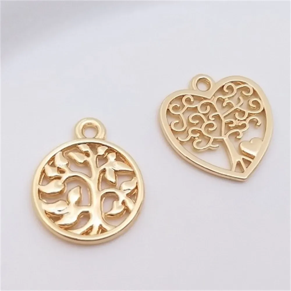 

14K Gold Package Accessories Tree of Life Round Card Pendant Lucky Tree Heart Shaped Headpiece Charm DIY Pendant K067