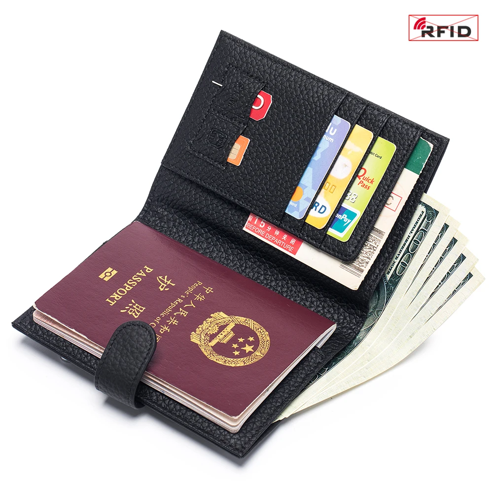 New Genuine Leather Anti-theft Brush Ultra-thin Passport Bag Multifunctional Wallet Ticket Holder Passport ID Holder Storage Bag