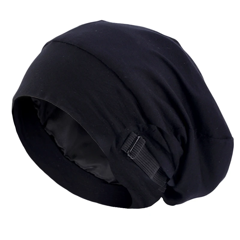 Unisex Baggy Hut Doppelschicht Satin Futter Nacht Muslim Schlafmütze Damen Elastisch Verstellbare Beanie Headwrap Haarpflege Chemo Cap – Detail 8