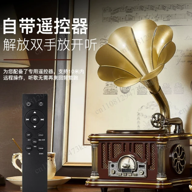 Vintage Wooden Gramophone Bluetooth Speaker Retro Mini Record Player Wireless Music Box Home Decor Birthday Gift