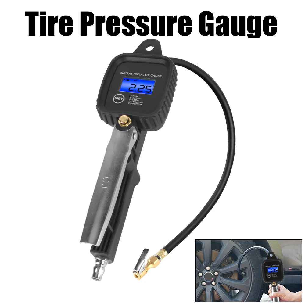 Car Tire Pressure Gauge Car Tire Manometro With Inflator Hose High-precision Monitoring Inflation Gun Digital Inflator Gauge