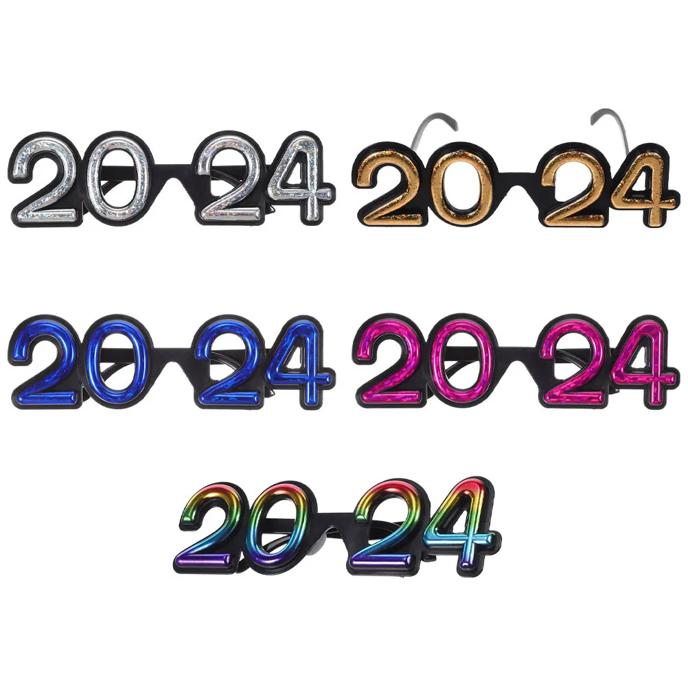 

5Pcs 2024 Party Supplies Lightweight Pc Material Funny New Year Photo Eyeglasses Props 2024 Eyeglasses New Year Party Glasses