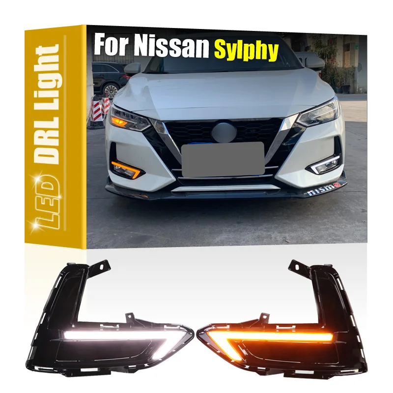 

2Pcs Front Bumper Fog Lamp Cover With LED DRL Daytime Running Light Turn Signal Indicator For Nissan Sylphy 2019 2020 2021